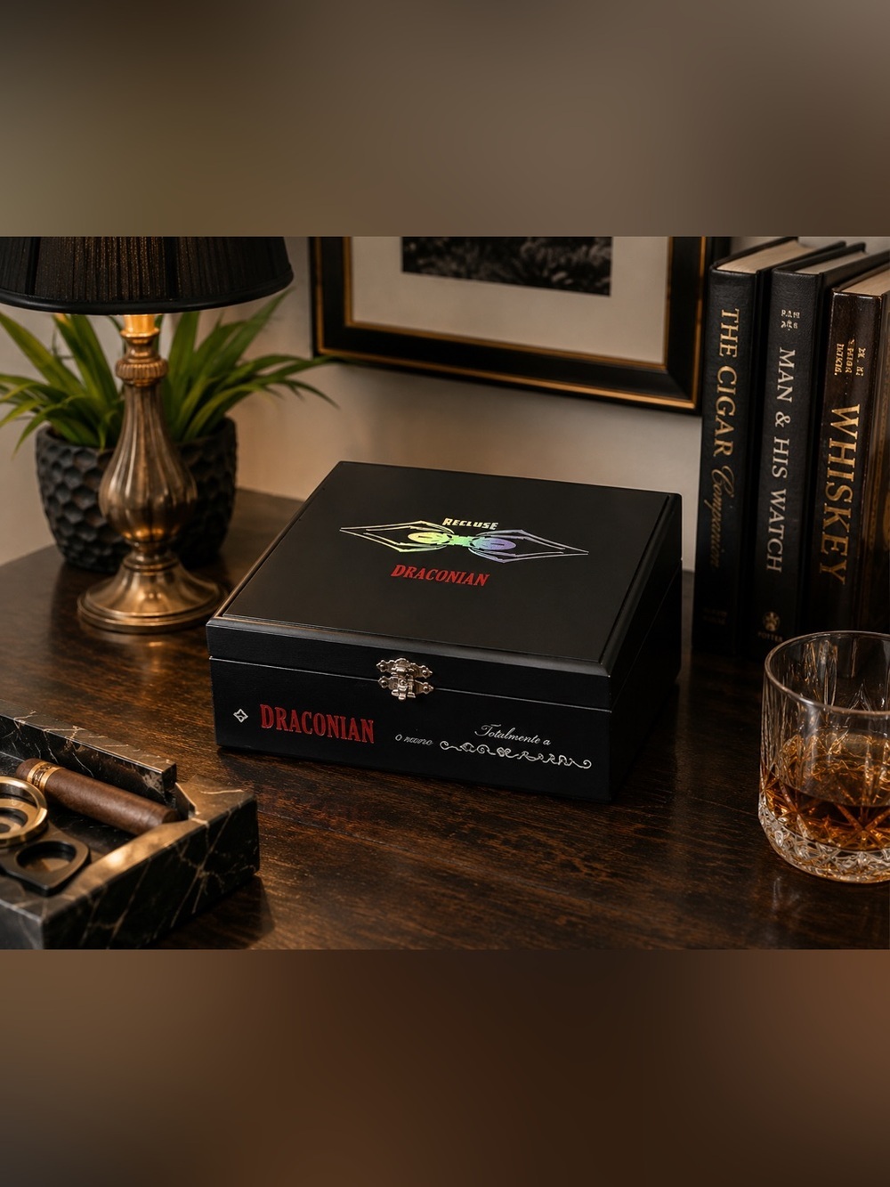 Recluse Draconian Empty Black Cedar Cigar Box | Wooden Collector Storage Box